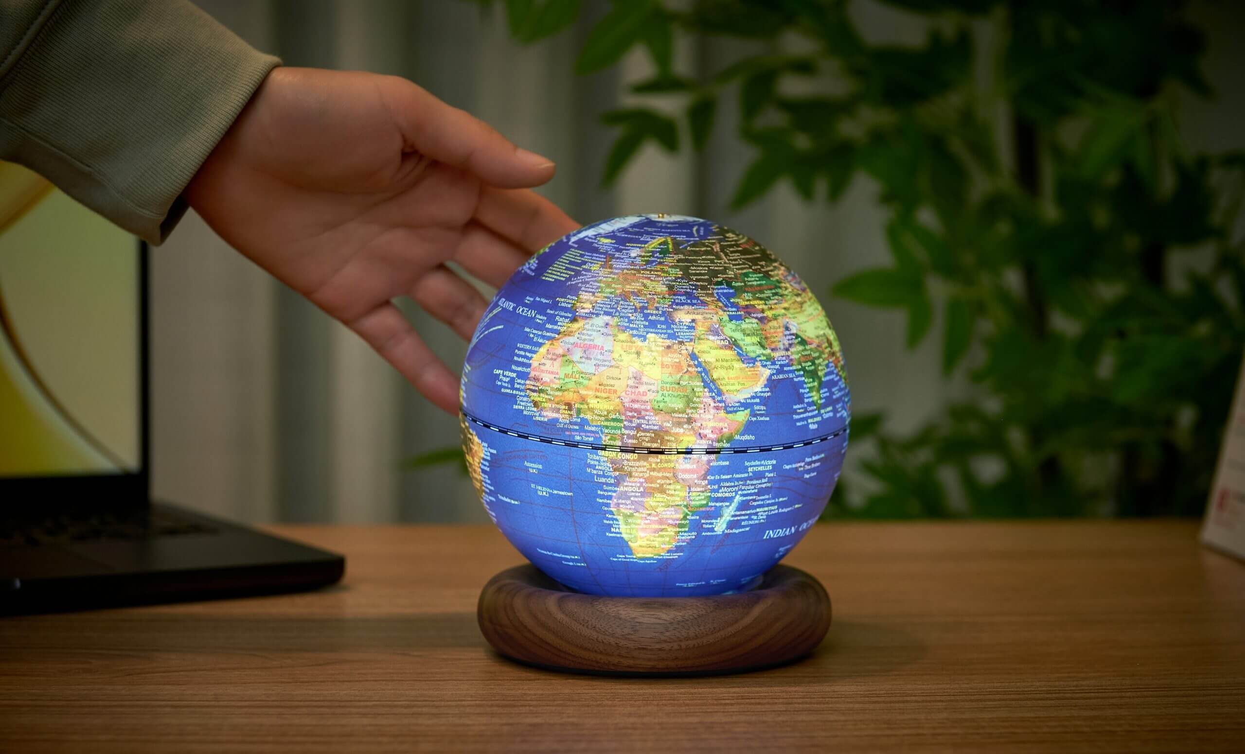 Gingko, Atlas Globe Dark Blue Large Walnut