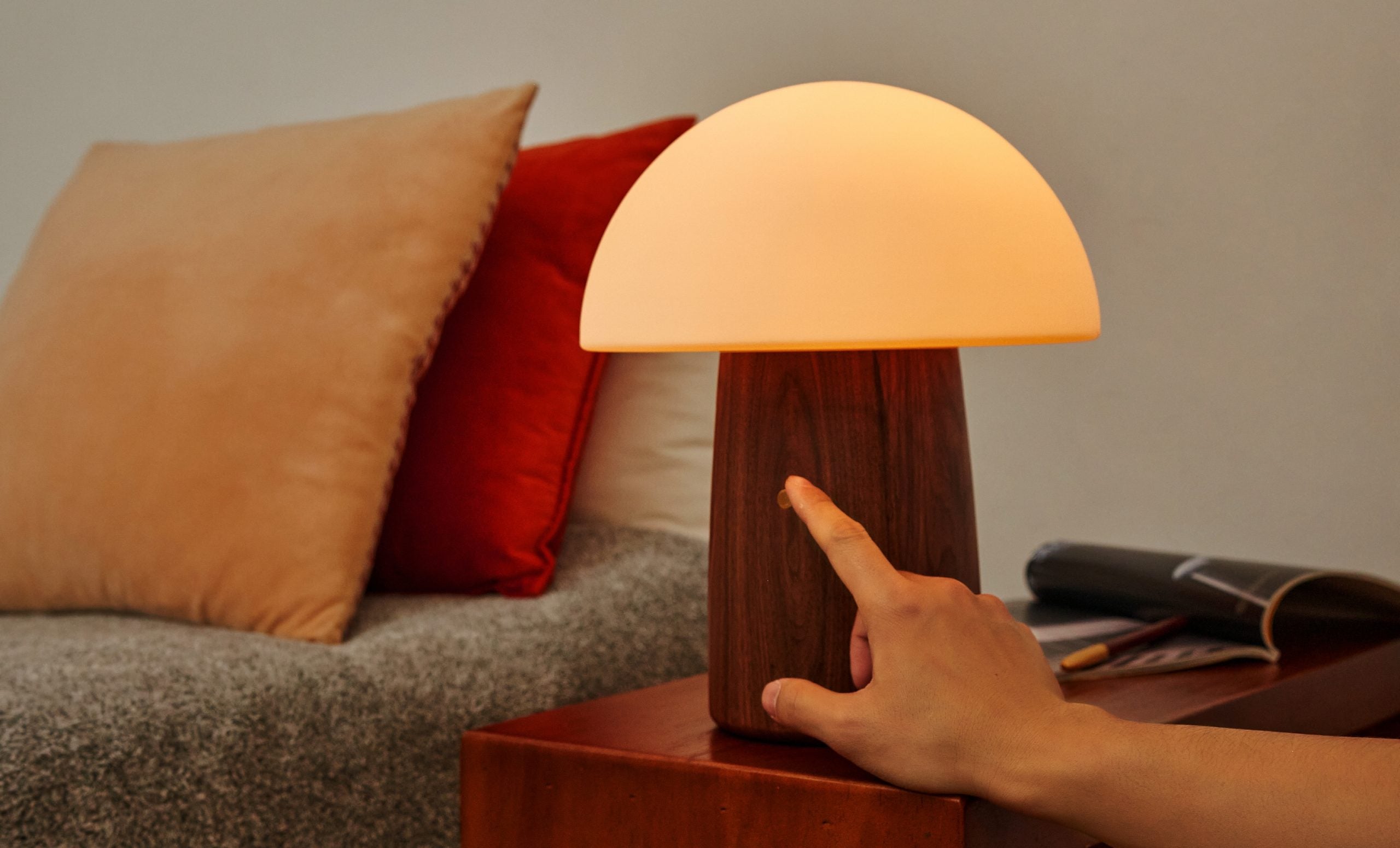 Gingko, Large Alice Mushroom Lamp Walnut Gingko