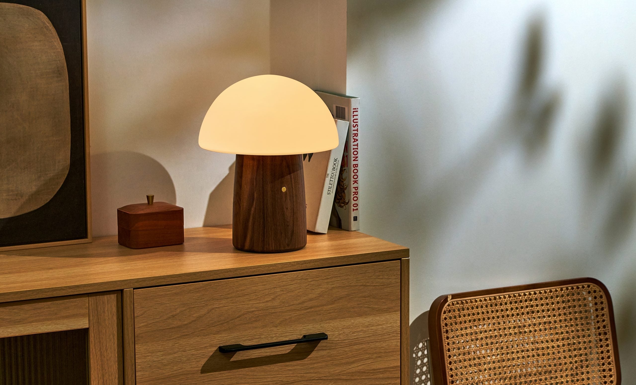 Gingko, Large Alice Mushroom Lamp Walnut Gingko