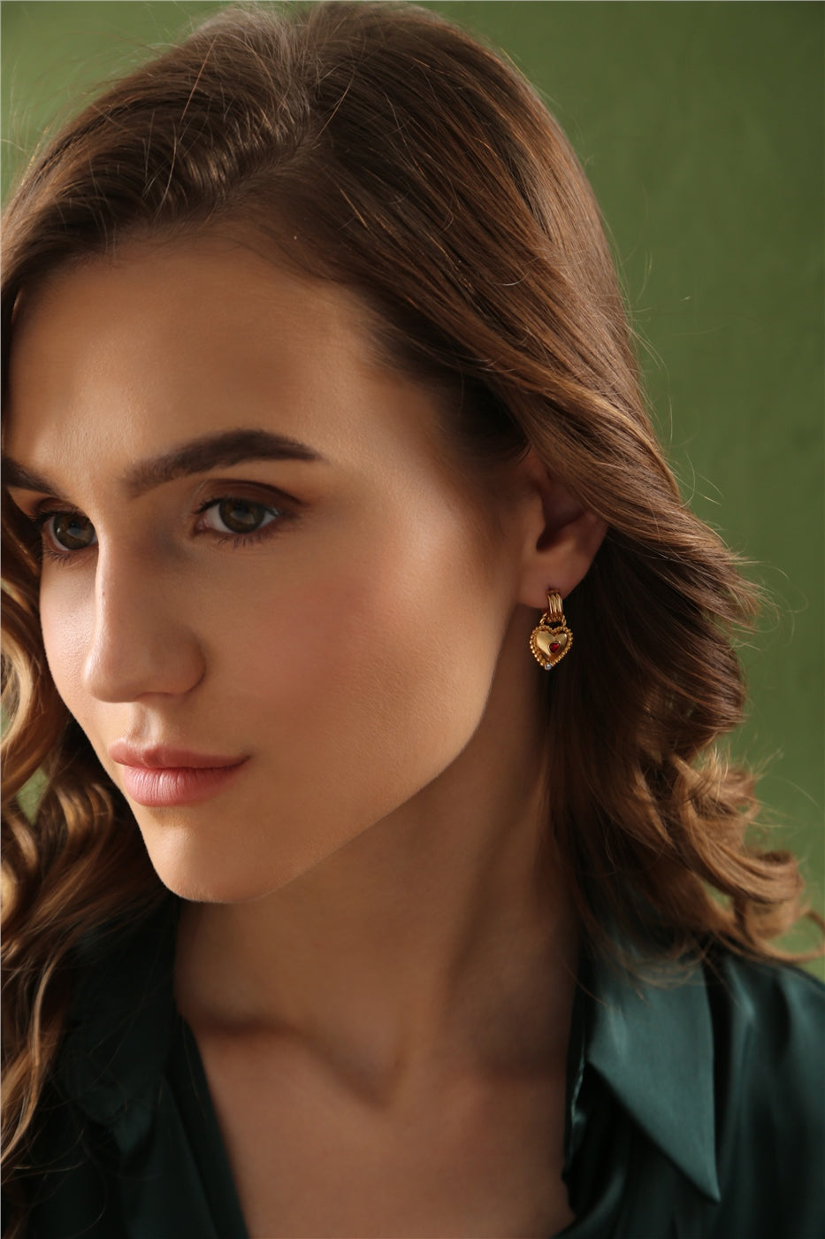 Newbridge, Heart Drop Earrings Ruby Red Stone