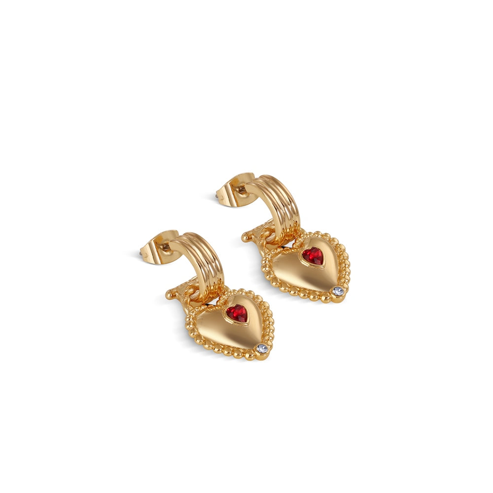 Newbridge, Heart Drop Earrings Ruby Red Stone