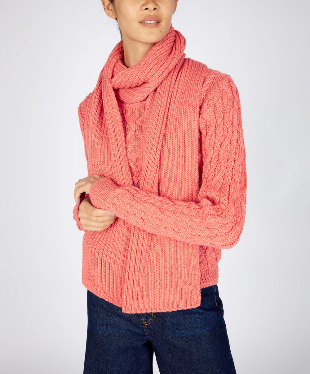 Irelands Eye, Ribbed Merino Scarf Salmon