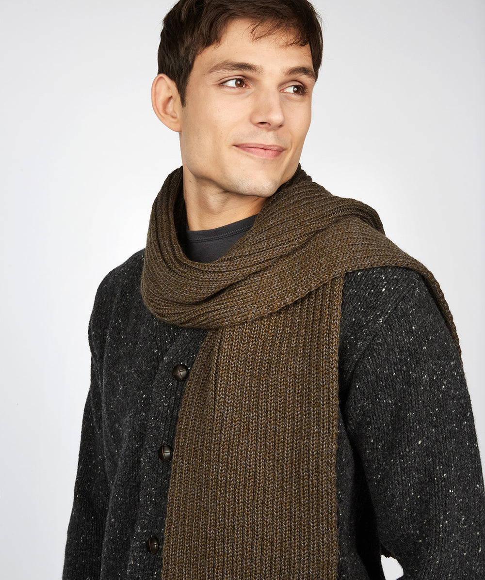 Irelands Eye, Ribbed Merino Scarf Forest Marl