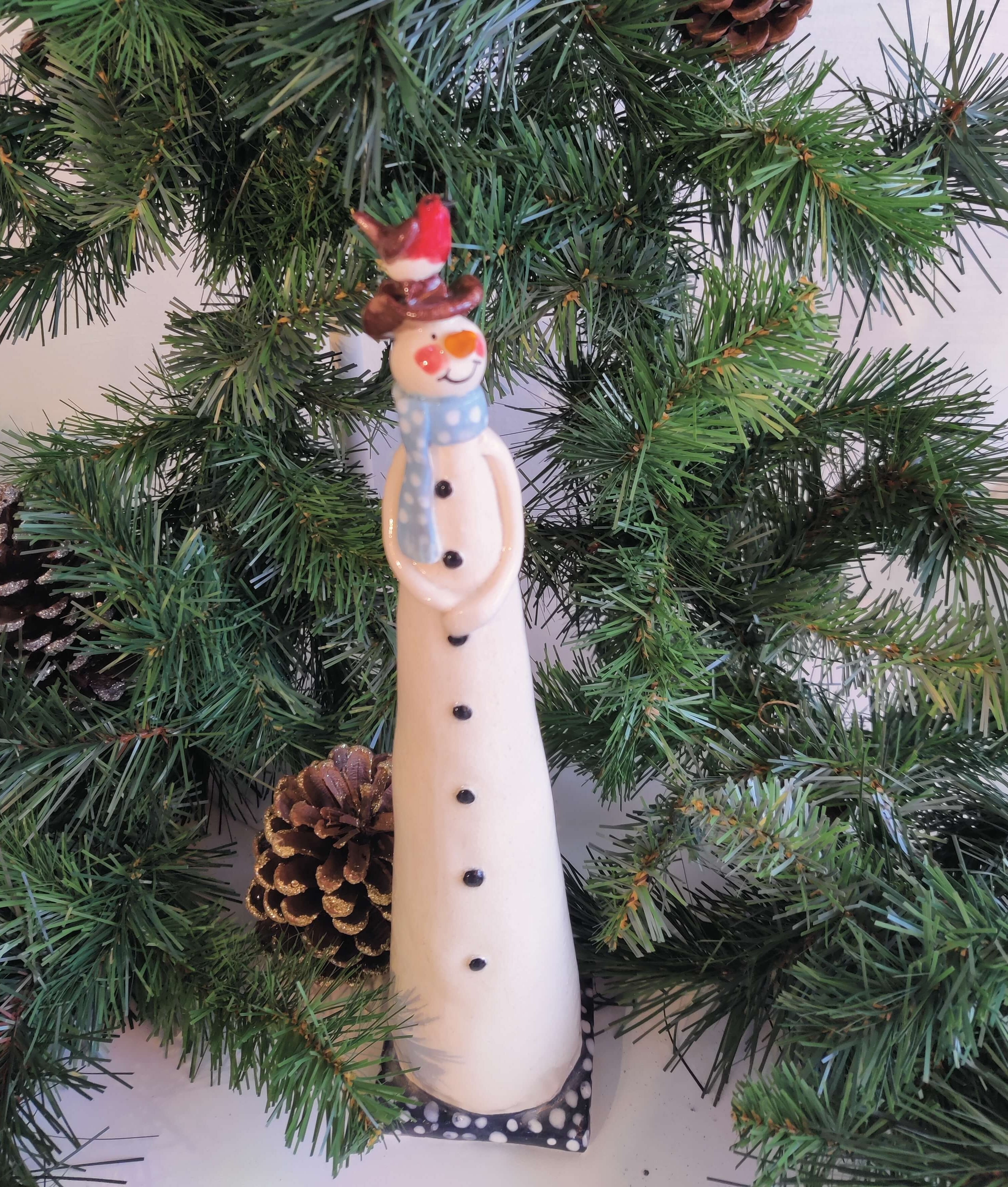 Joanne Robey, Snowman Blue Polka Scarf with Robin on his head *For Click and Collect only*