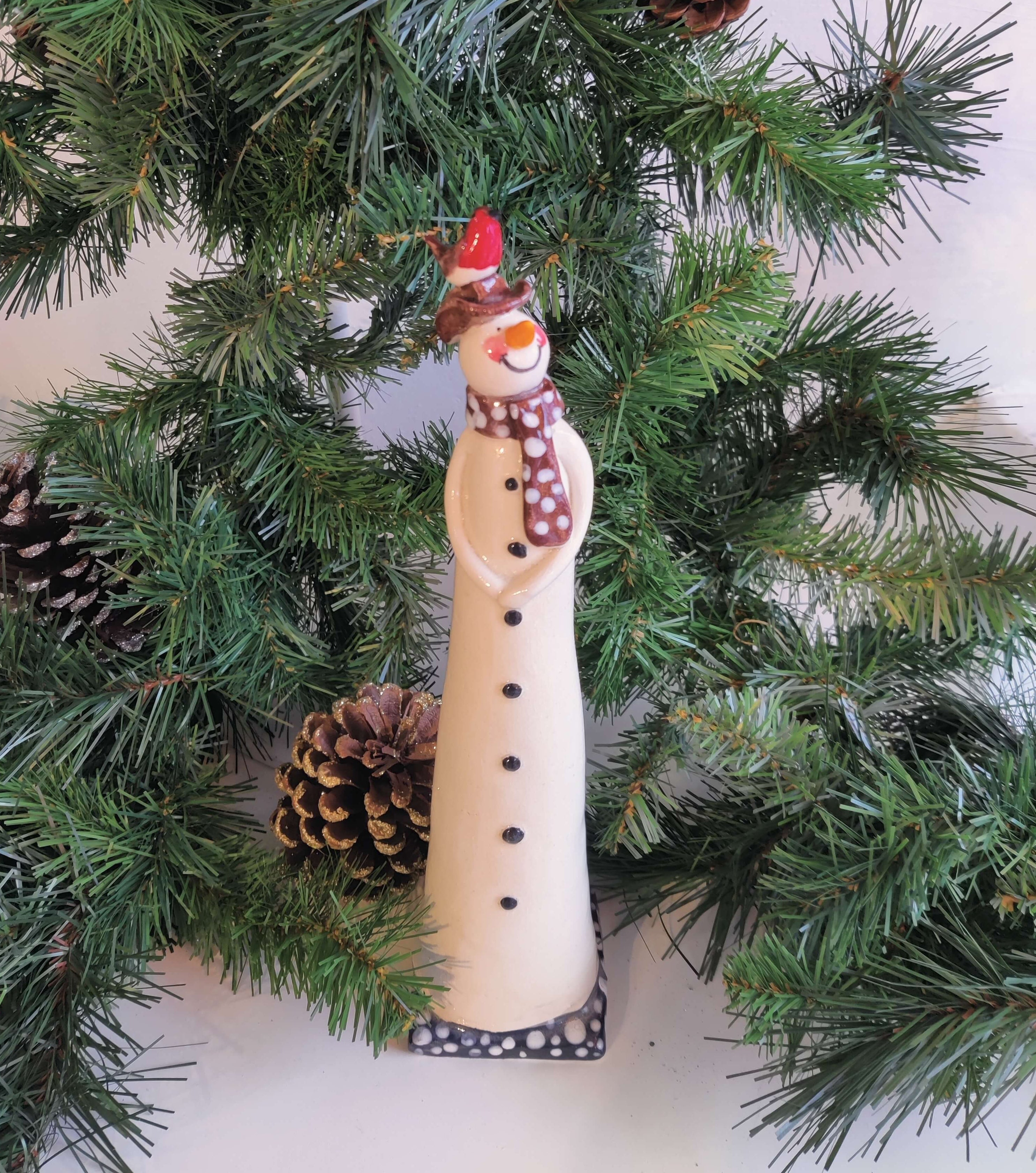 Joanne Robey, Snowman Brown Polka Scarf with Robin on his head *For Click and Collect only*