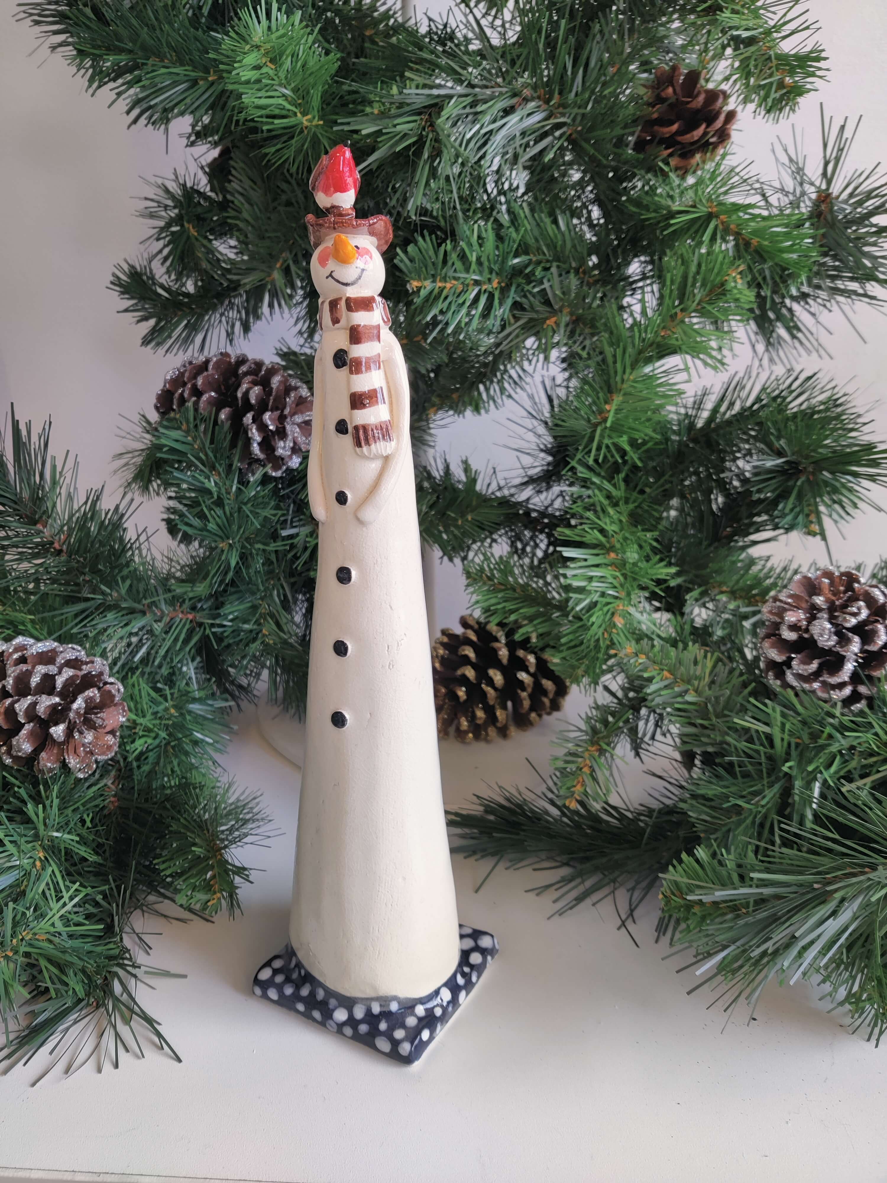 Joanne Robey, Snowman Brown Striped Scarf with Robin on his head