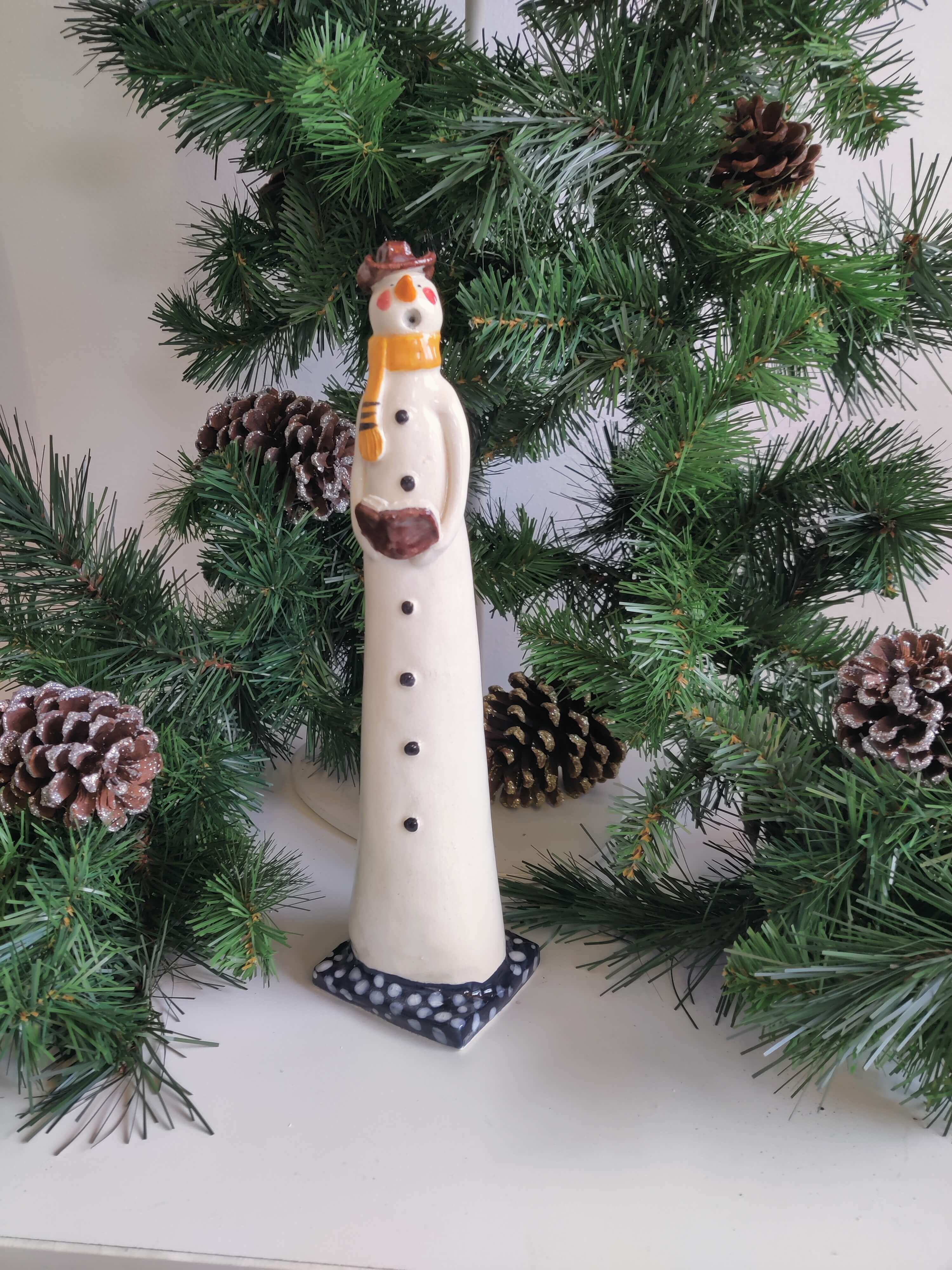 Joanne Robey, Snowman Carol Singer with Yellow Striped Scarf *For Click and Collect only*