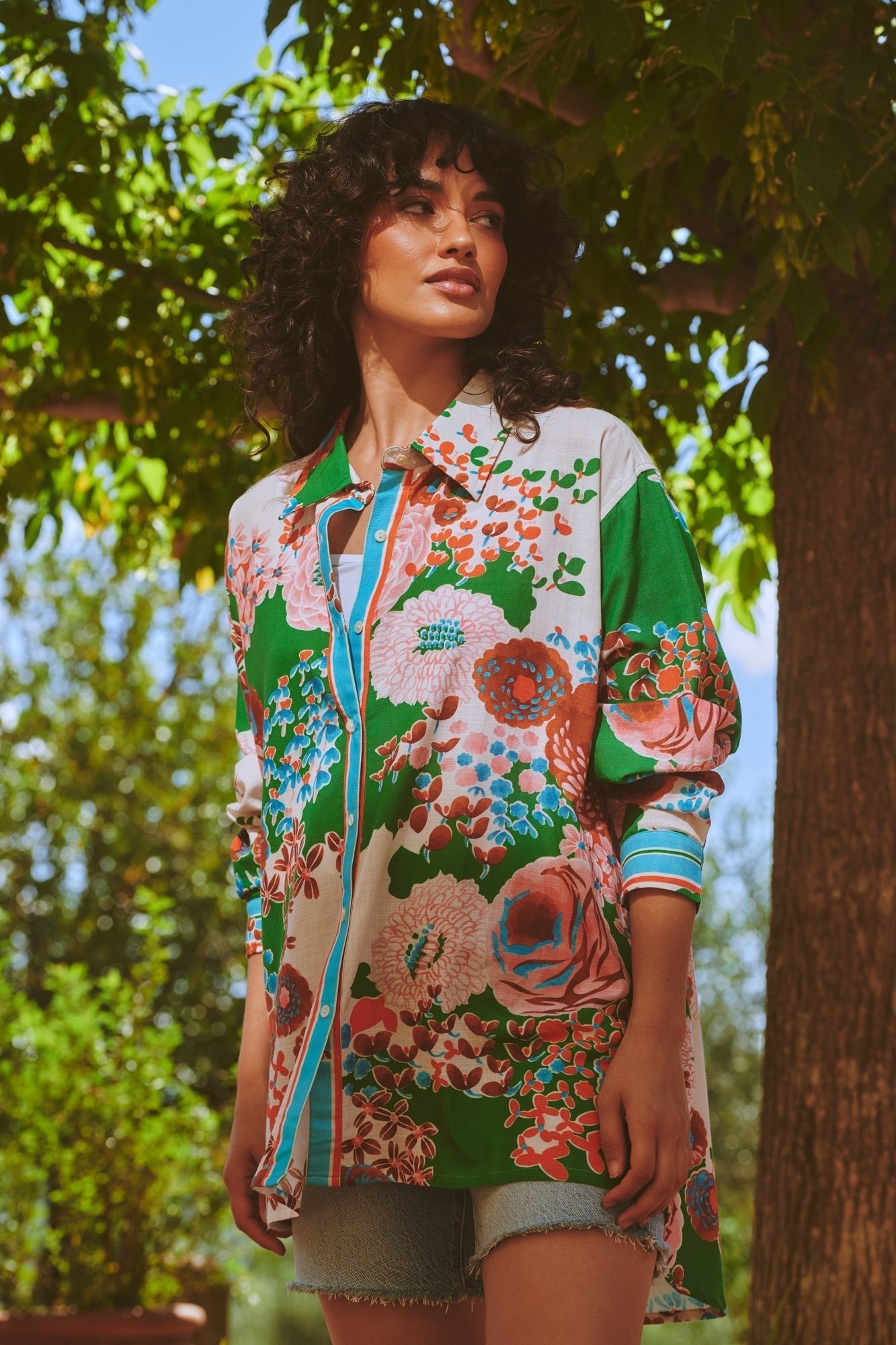 One Hundred Stars, Kitsch Bouquet Green Oversized Shirt