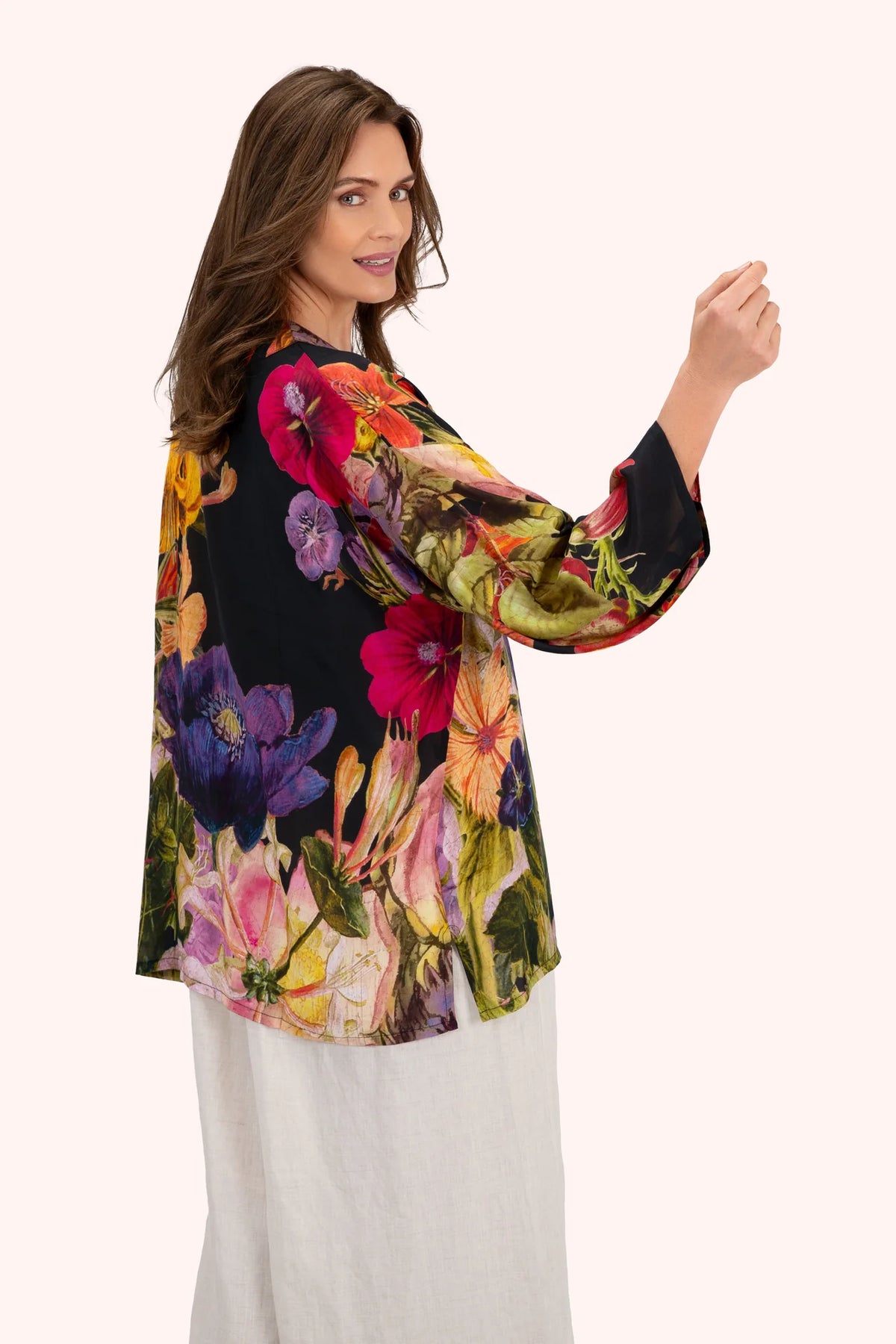 Powder, Mid-Length Kimono - Midnight Posy