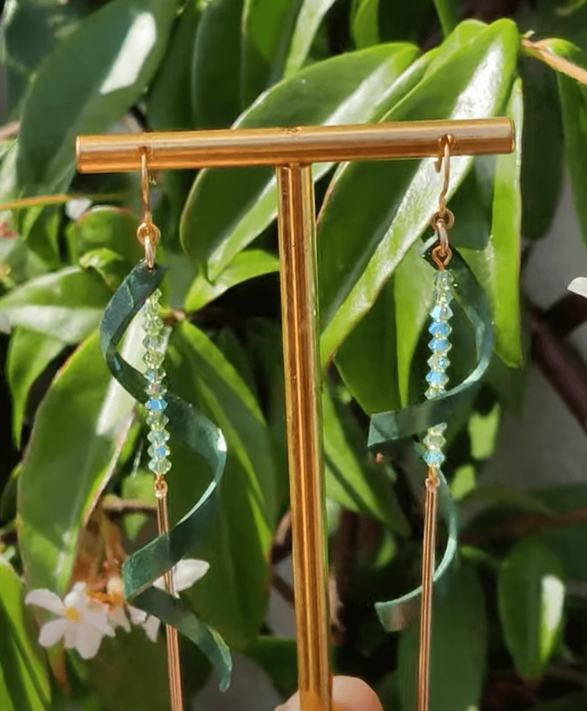 Melanie Hand, Upcycle Twisted Earrings Crystals Green Melanie Hand