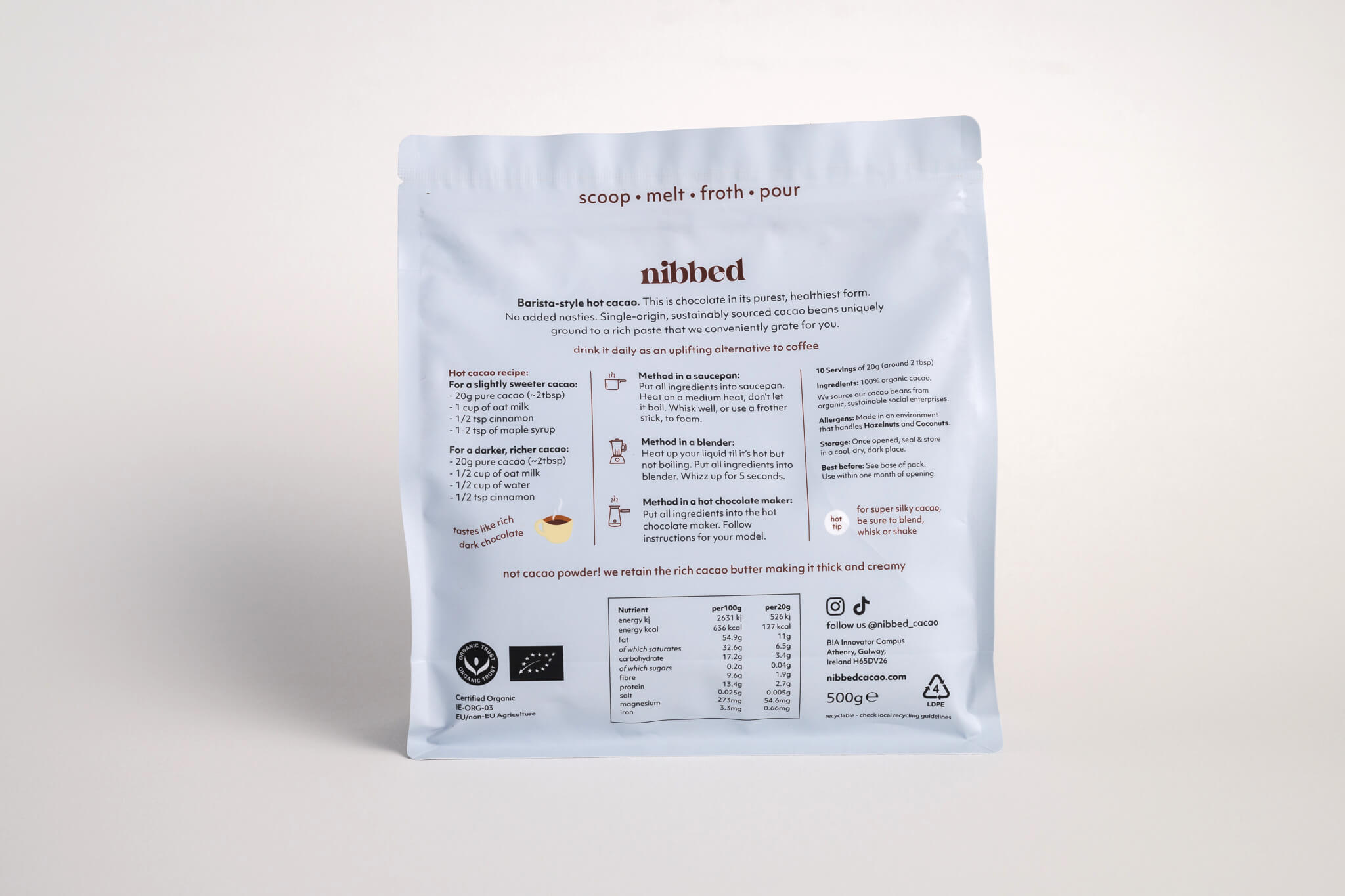 Nibbed, Grated Cacao Pouch 200G Nibbed Cacao