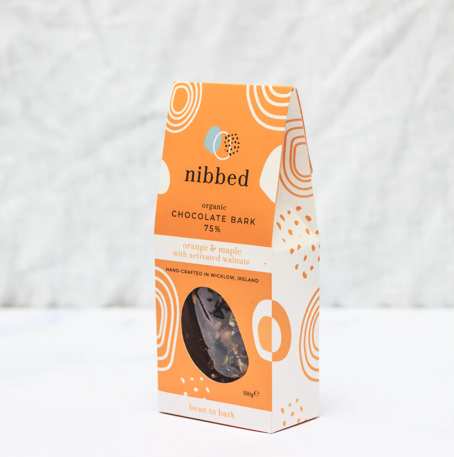 Nibbed, Orange & Walnut Choc Bark 75%