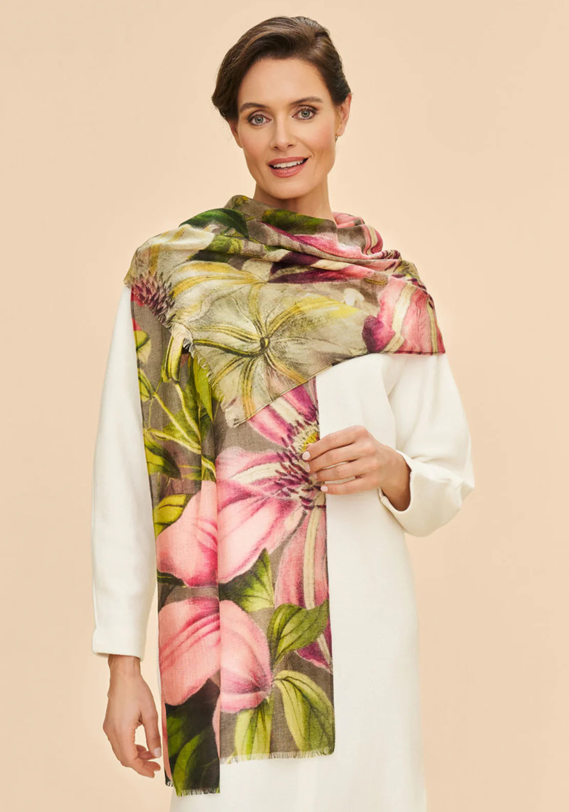 Powder, Oversized Botanicals Wool Wrap Scarf Powder