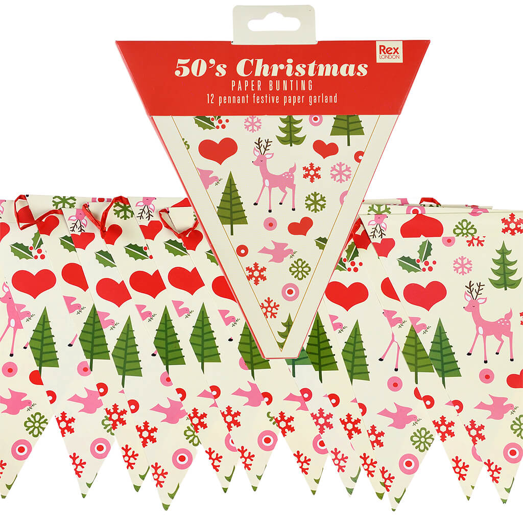 Paper Bunting 50s Christmas (3 Metres)