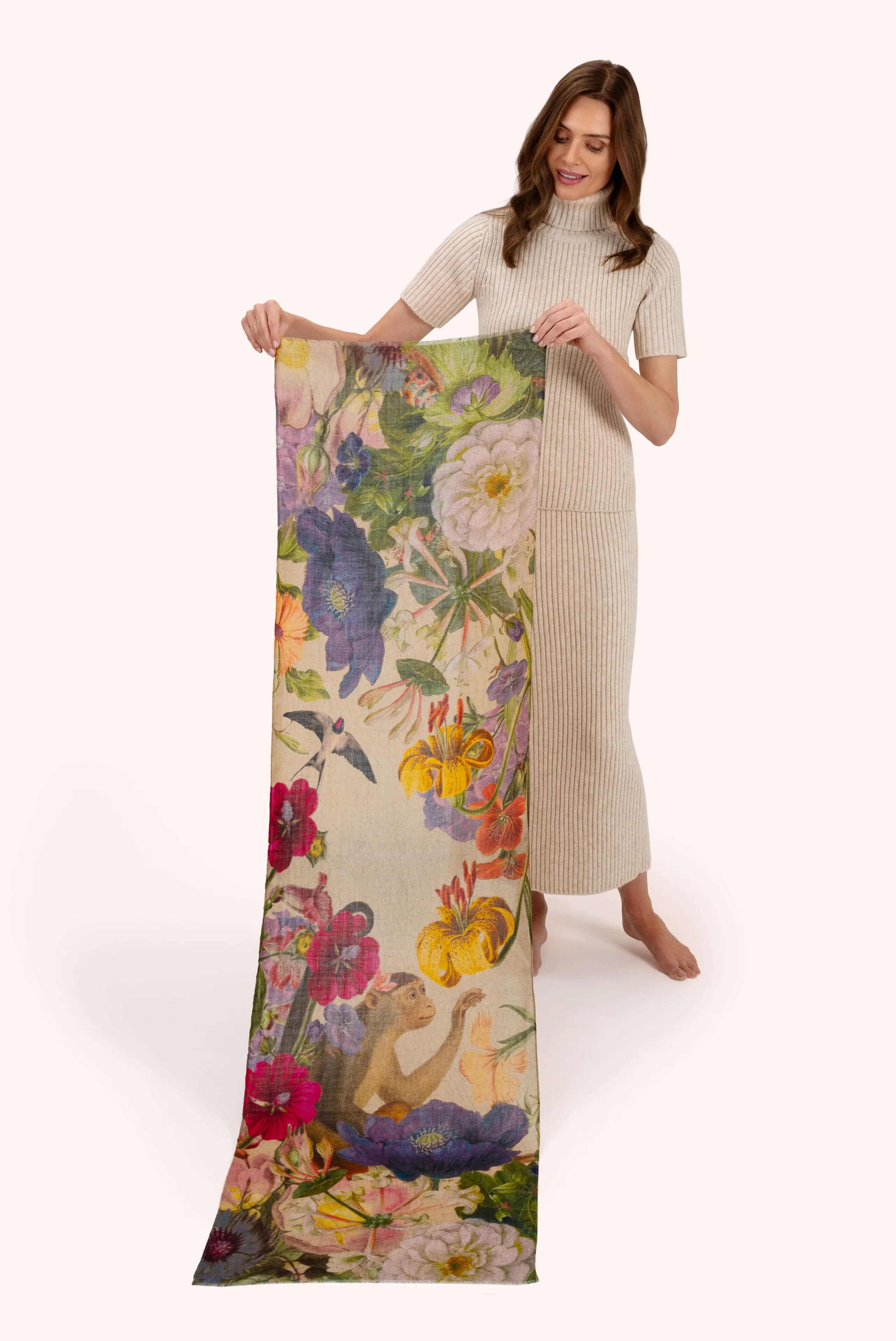 Powder, Autumn Posy in Cream Wool Wrap Scarf