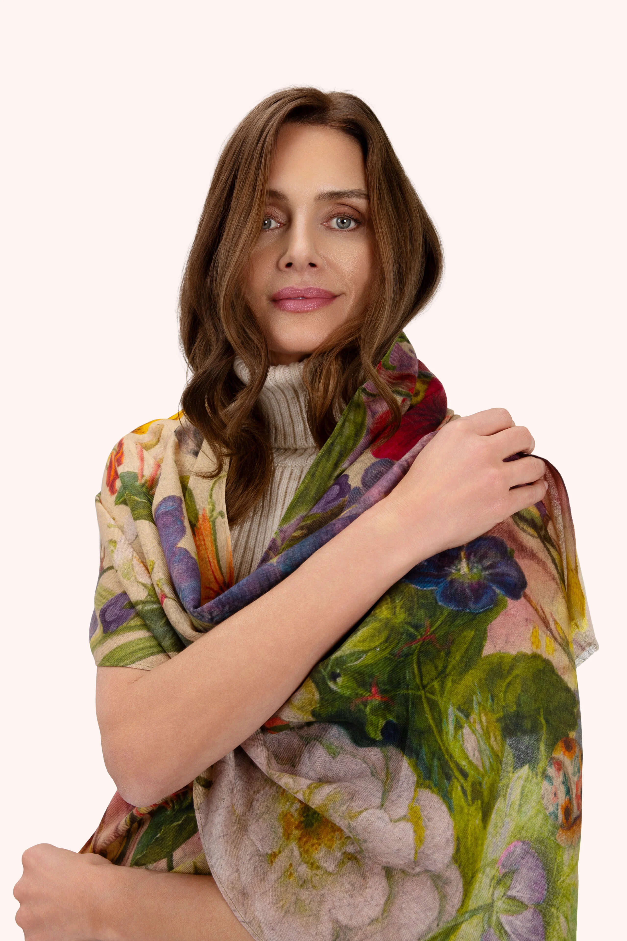 Powder, Autumn Posy in Cream Wool Wrap Scarf