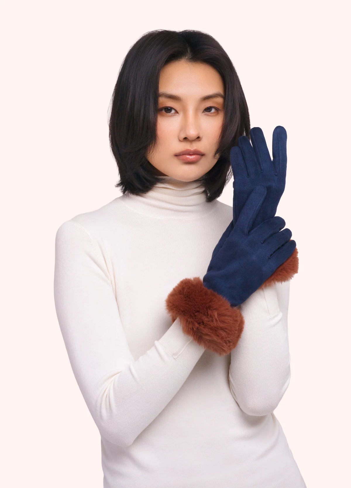 Powder, Bettina Faux Suede/Fur Gloves, Navy