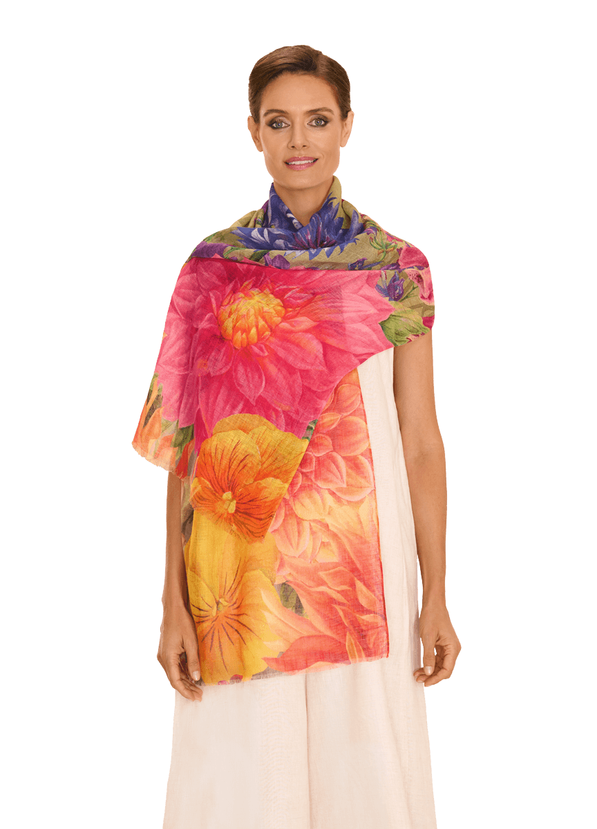 Powder, Bountiful Blooms Linen / Cotton Mix Scarf