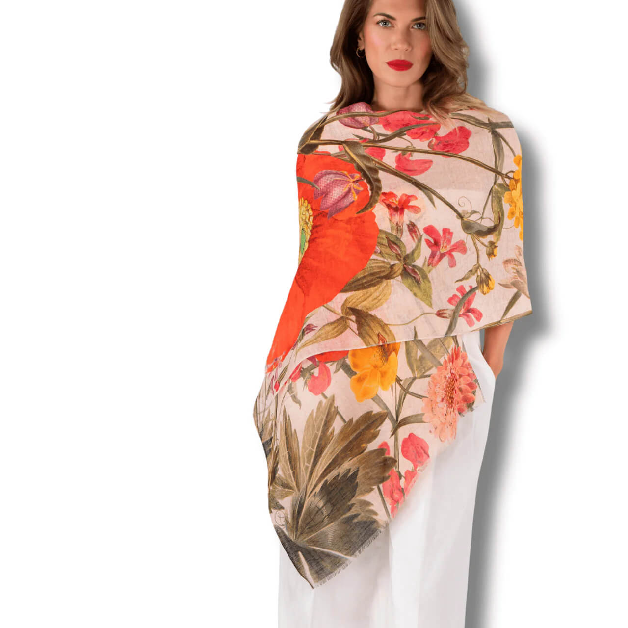 Powder, Fine Flowers Linen/Cotton Mix Scarf