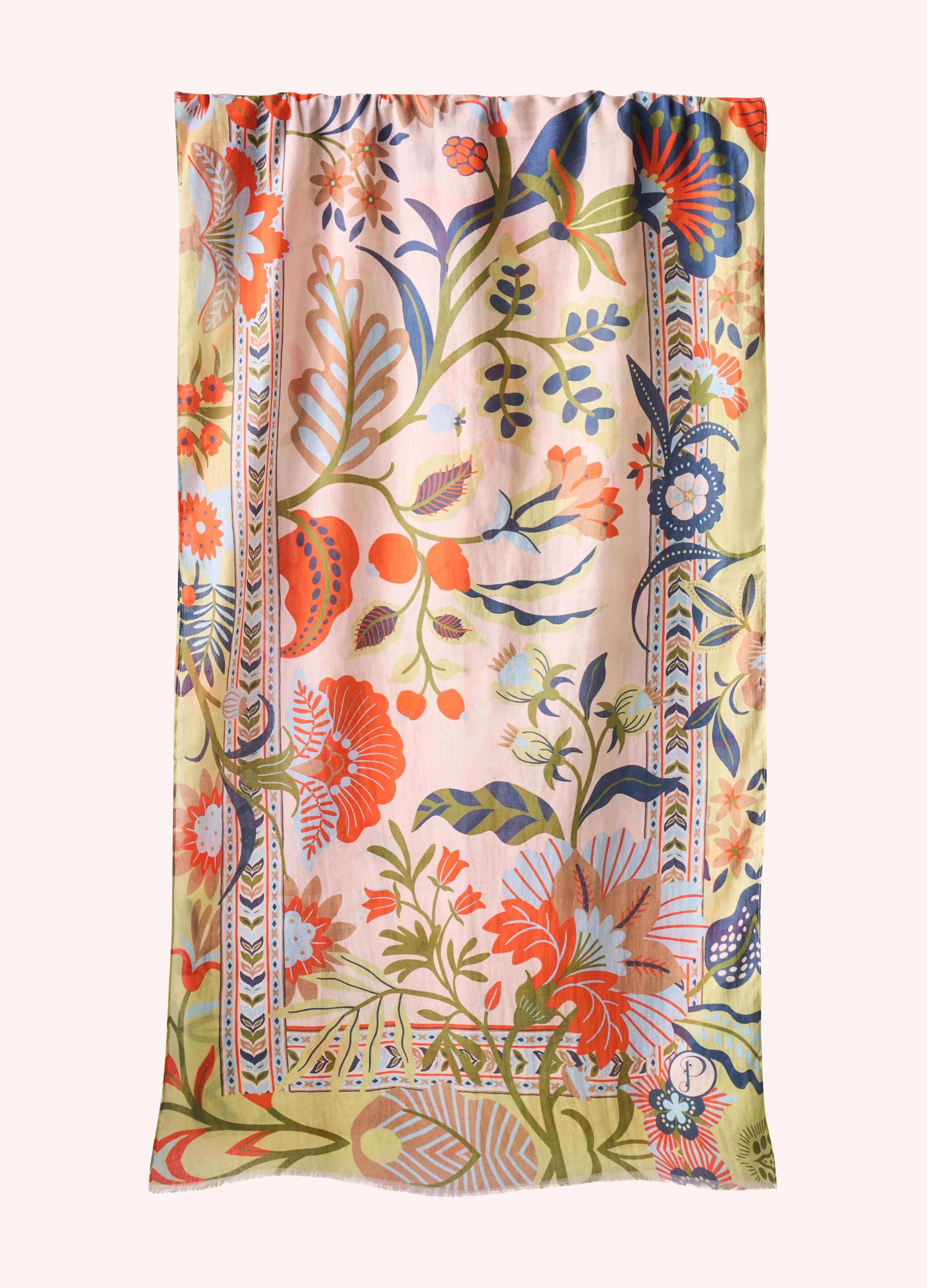Powder, Folky Floral Cotton Scarf - Coconut