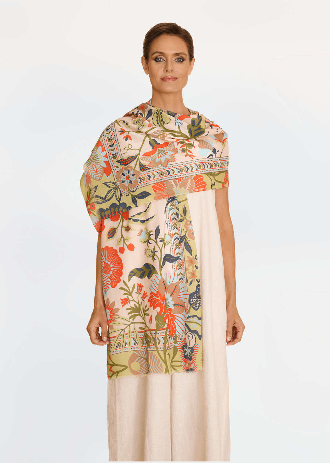 Powder, Folky Floral Cotton Scarf - Coconut