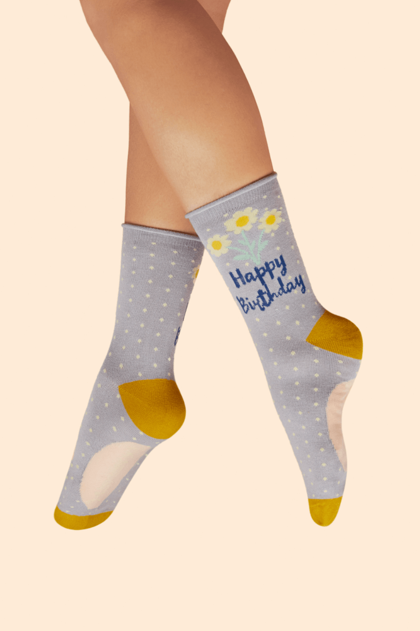 Powder, Happy Birthday Daisies Ladies Ankle Socks - Lilac Powder