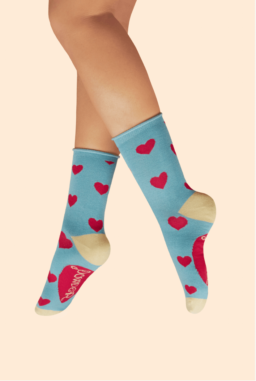 Powder, Ladies Heart Ankle Socks - Denim Powder