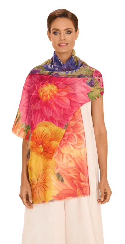 Powder, Linen/Cotton Scarf - Bountiful Blooms