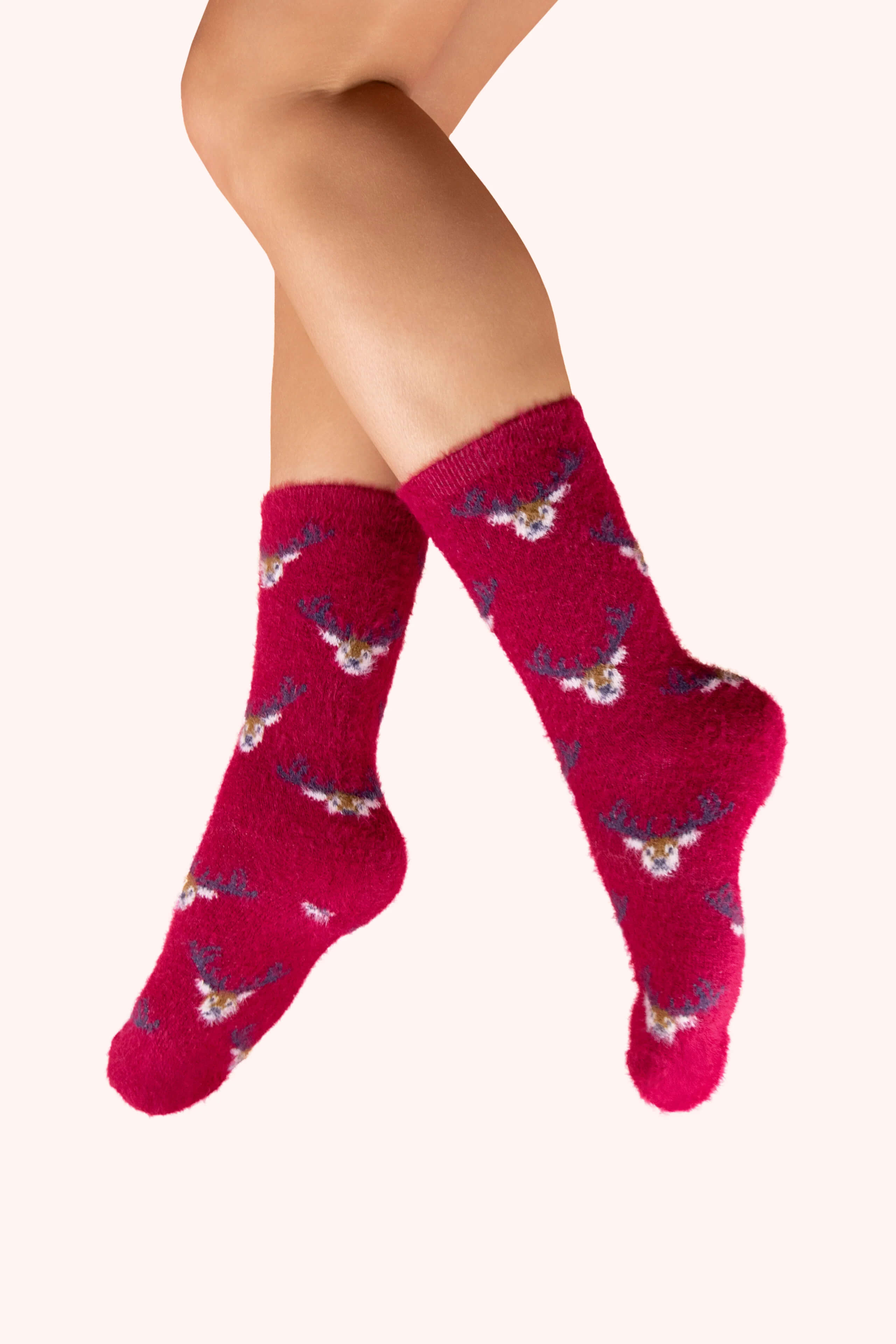 Powder, Mini Stags Fuzzy Socks - Fuchsia
