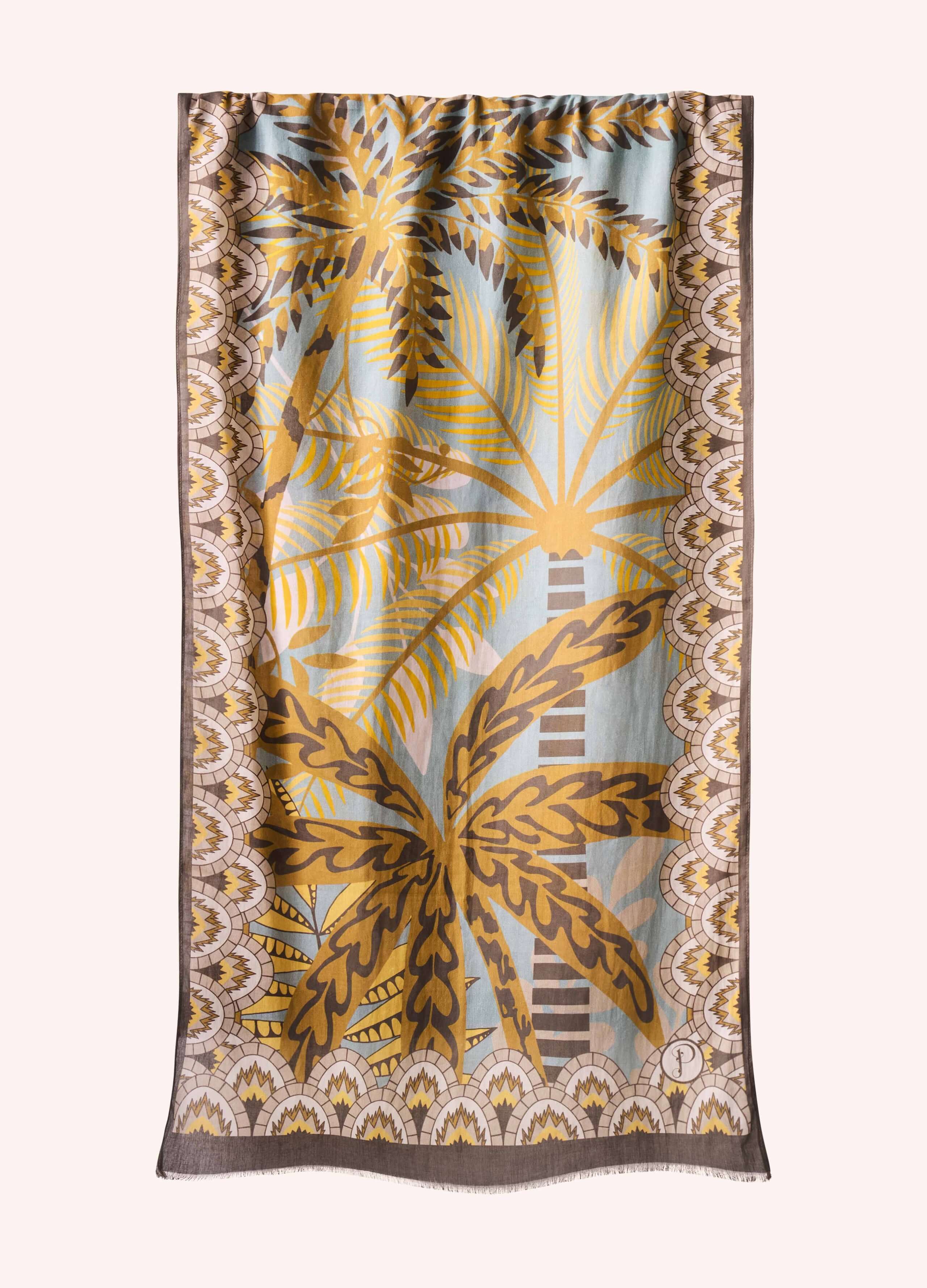 Powder, Patterned Palms Cotton Scarf