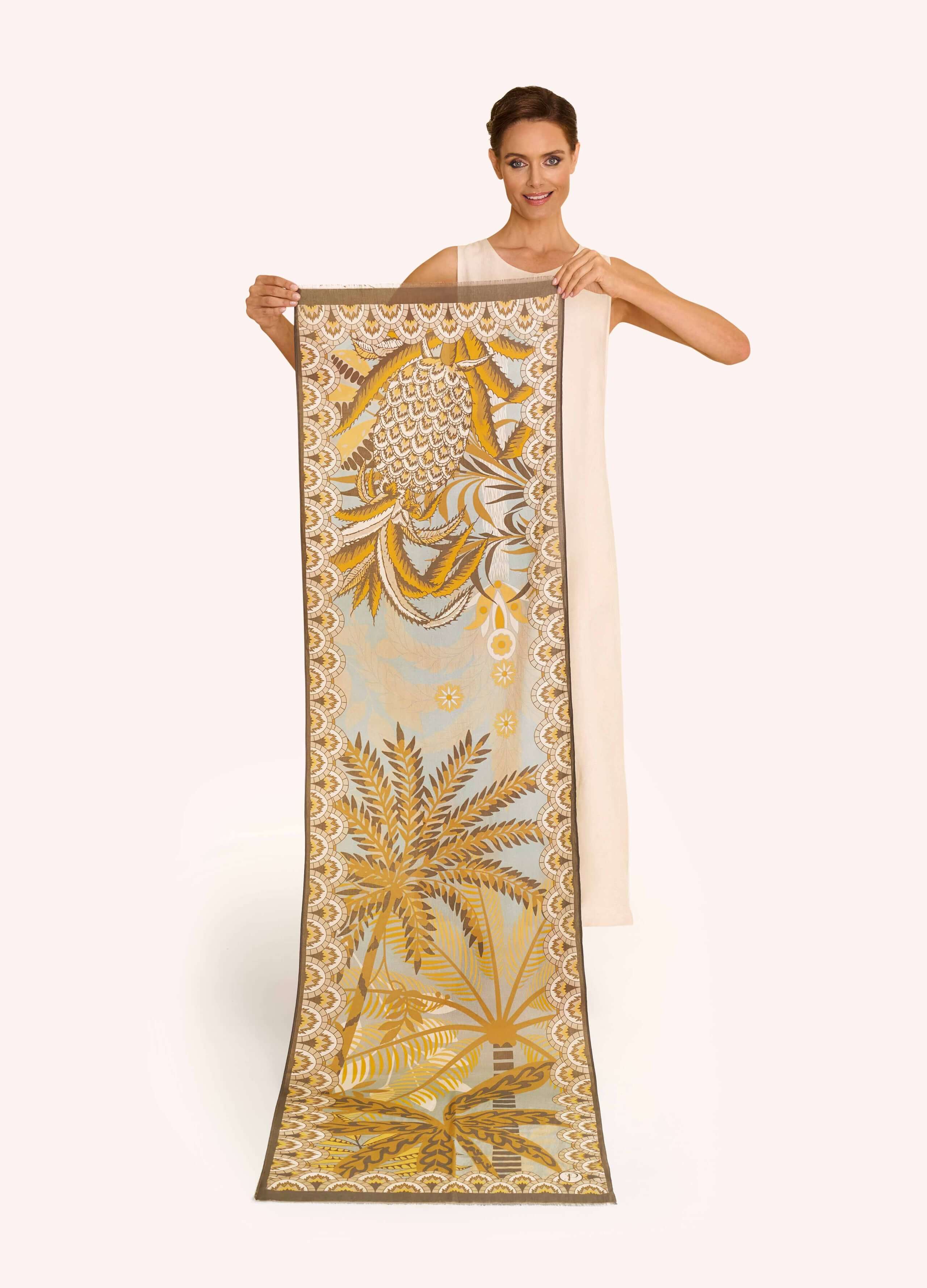 Powder, Patterned Palms Cotton Scarf