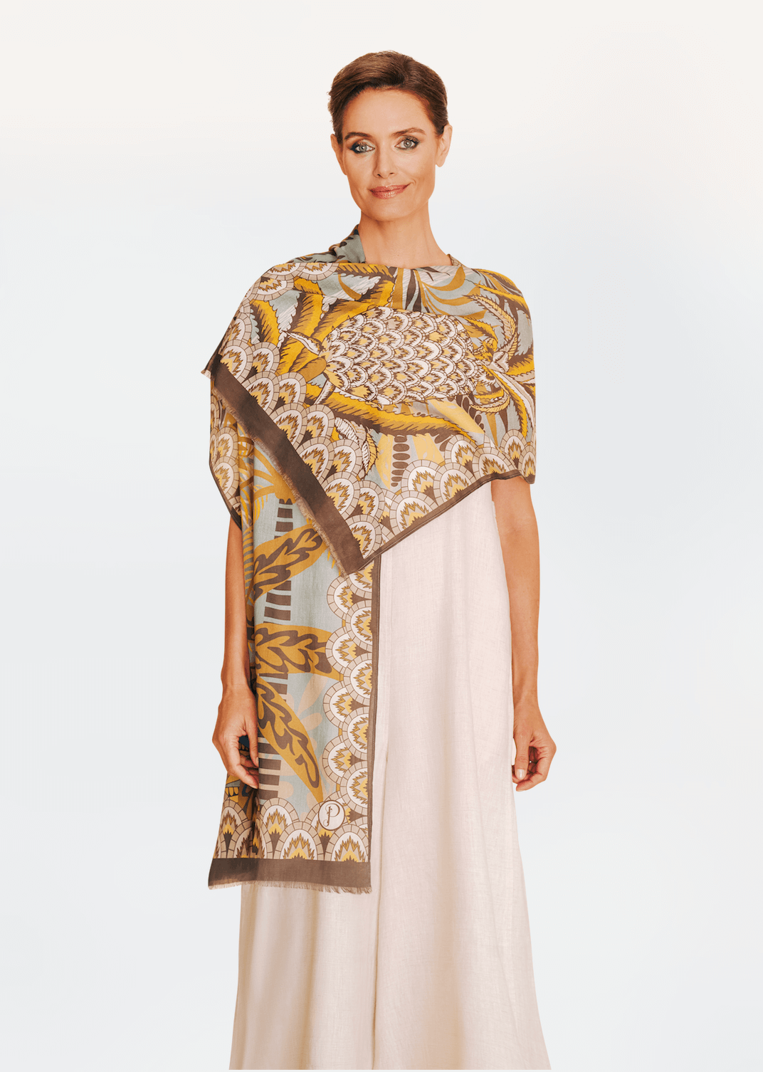 Powder, Patterned Palms Cotton Scarf