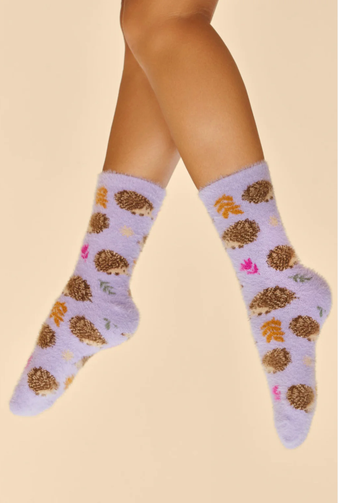 Powder, Tiny Hedgehog Fuzzy Slipper Socks Powder