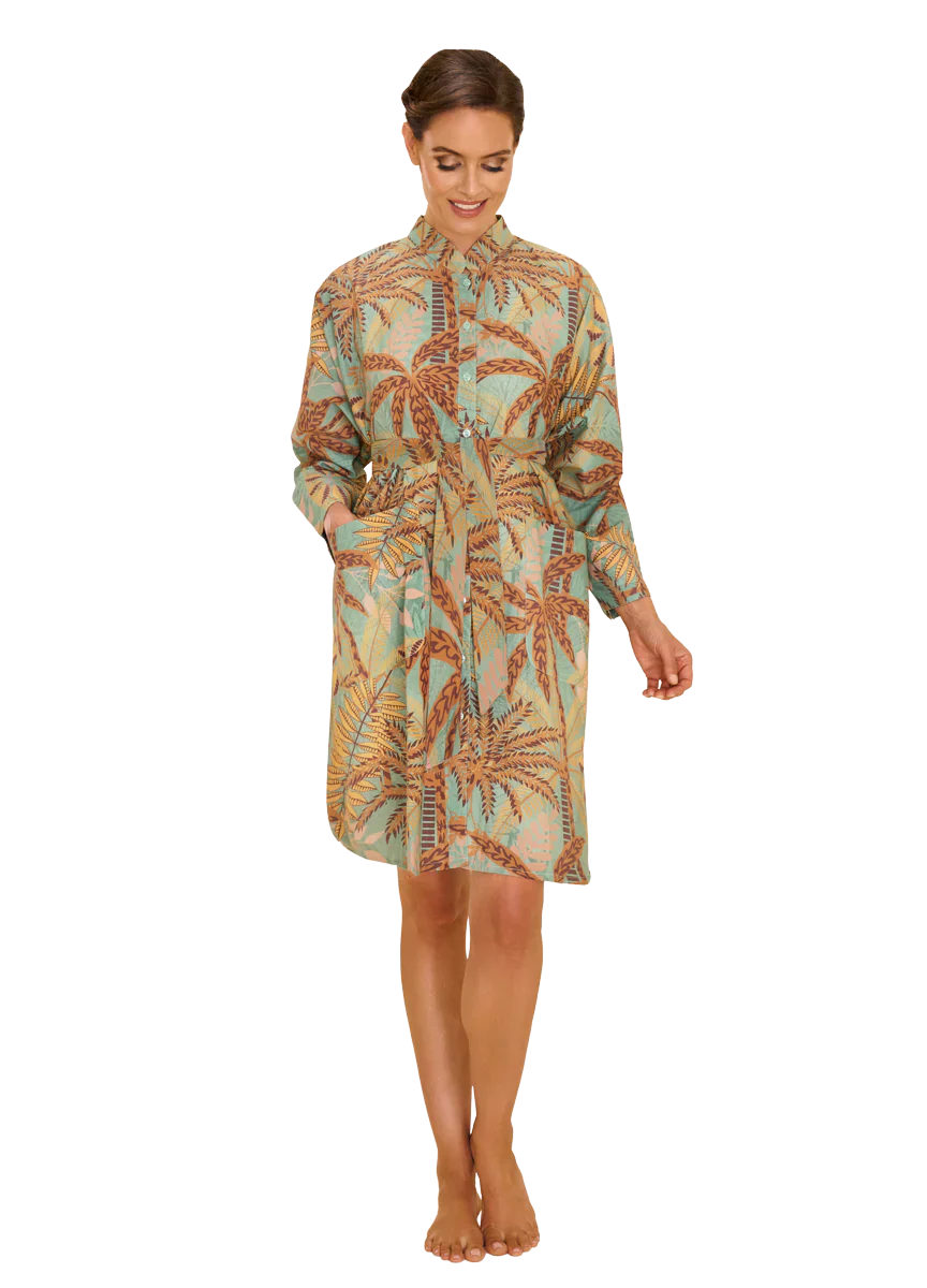 Powder, Patterned Palms Oversized Shirt Dress Powder