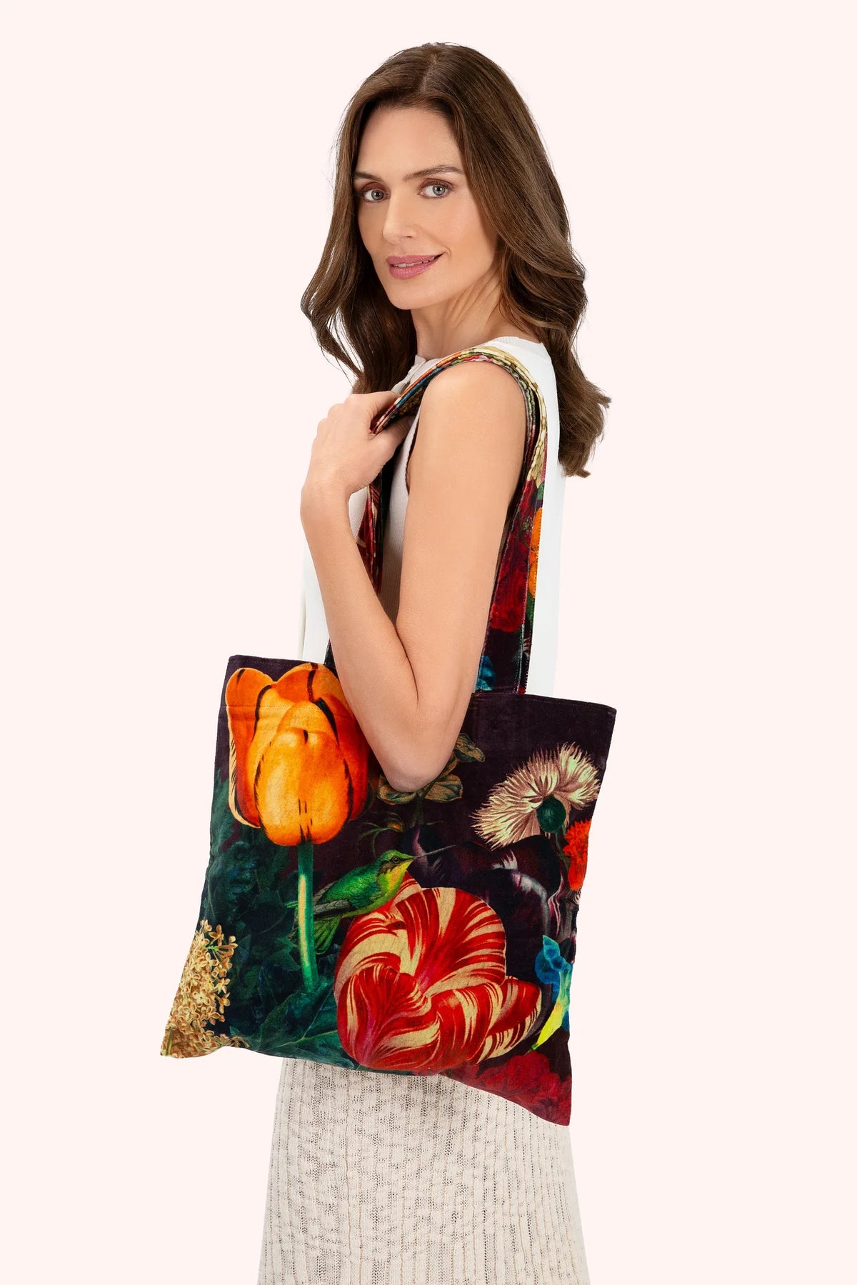 Powder, Velvet Tote Bag - Opulant Florals, Chocolate