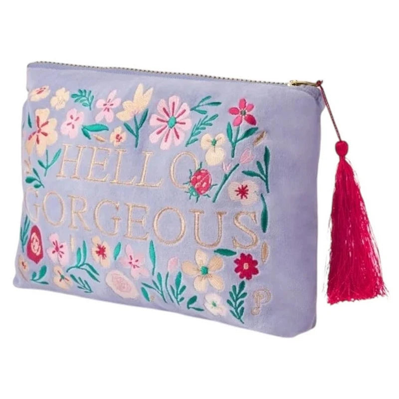 Powder, Velvet Zip Pouch - Hello Gorgeous on Denim