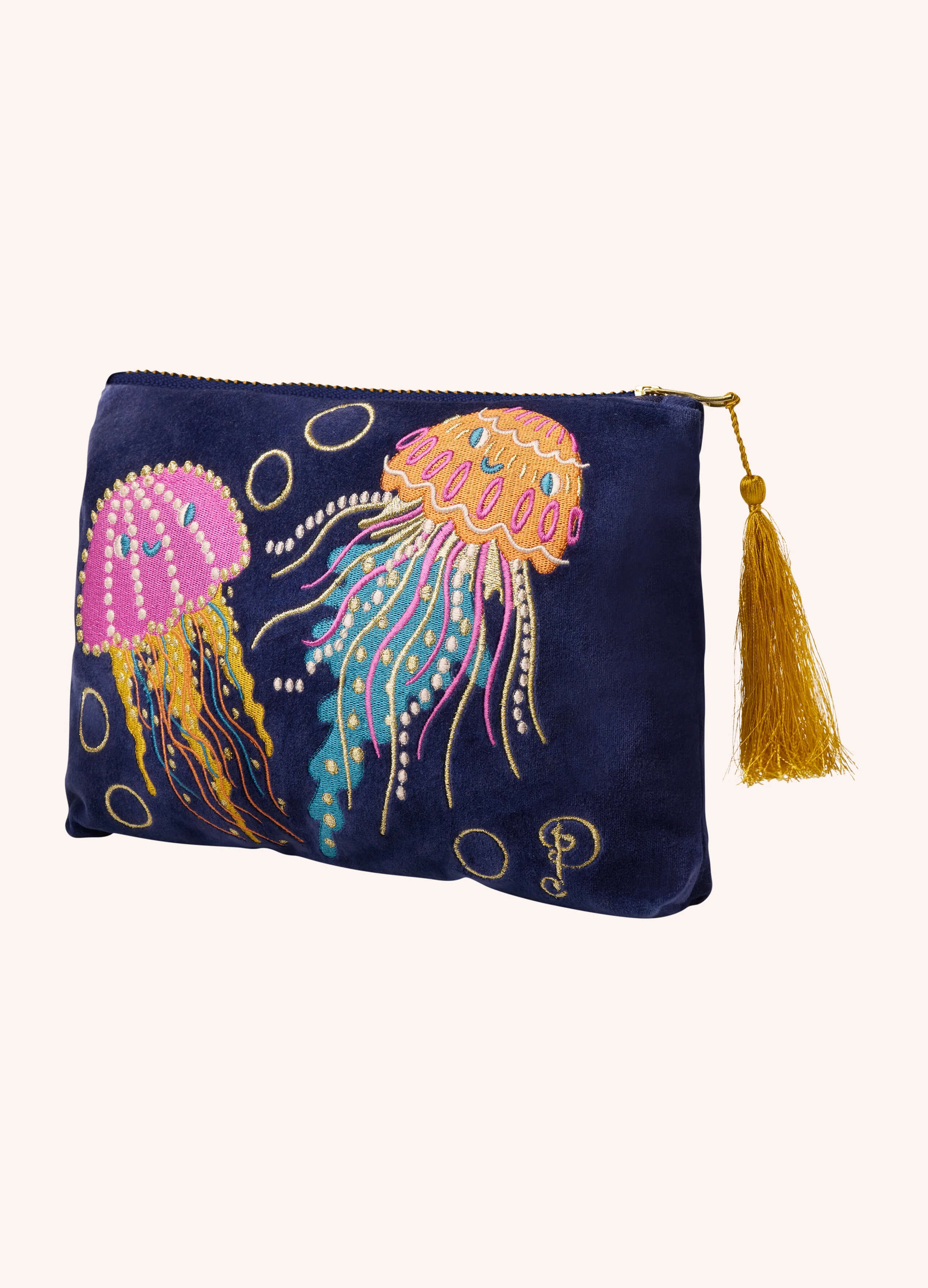 Powder, Velvet Zip Pouch - Jolly Jellies, Navy
