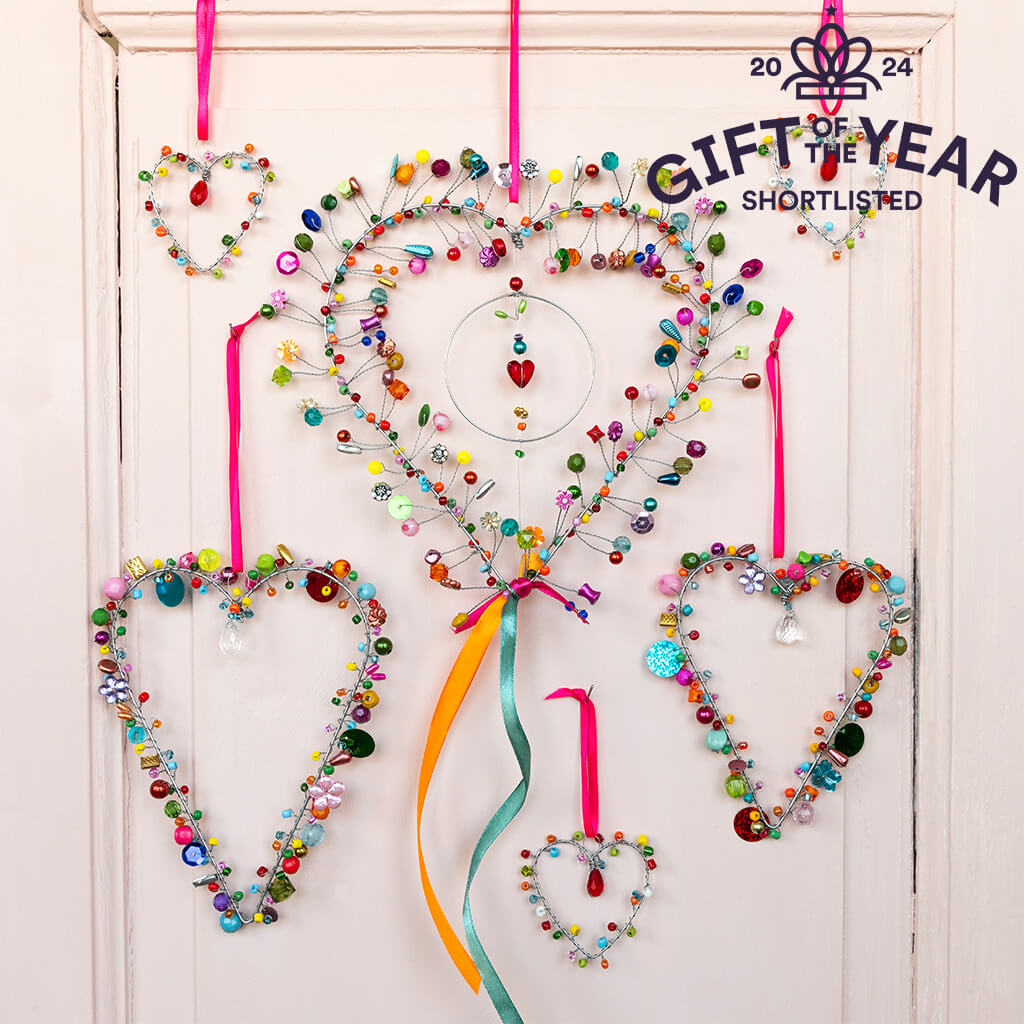 Rex London, Handmade Beaded Heart Decoration 9x12cm