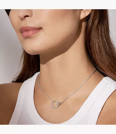 Skagen , Silver Tone Crystal Pendant Necklace Skagen