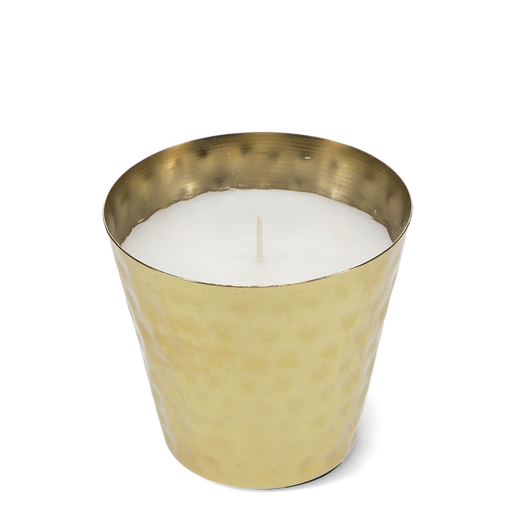 Scented Candle Gold Tone Hammered Metal