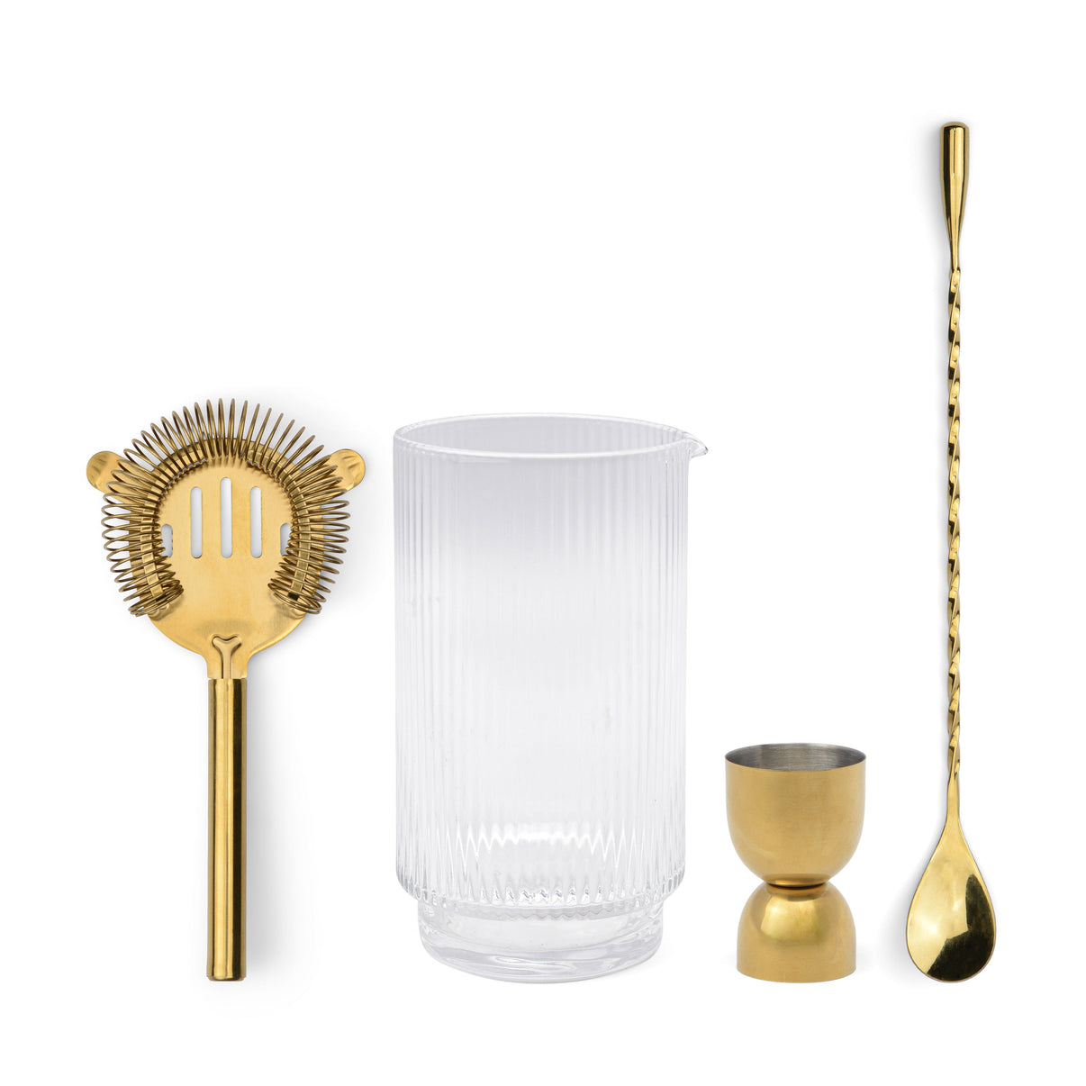 The Renley Bar Tool Set - Jigger, Strainer, Spoon and Beaker Quinlan's Gifts