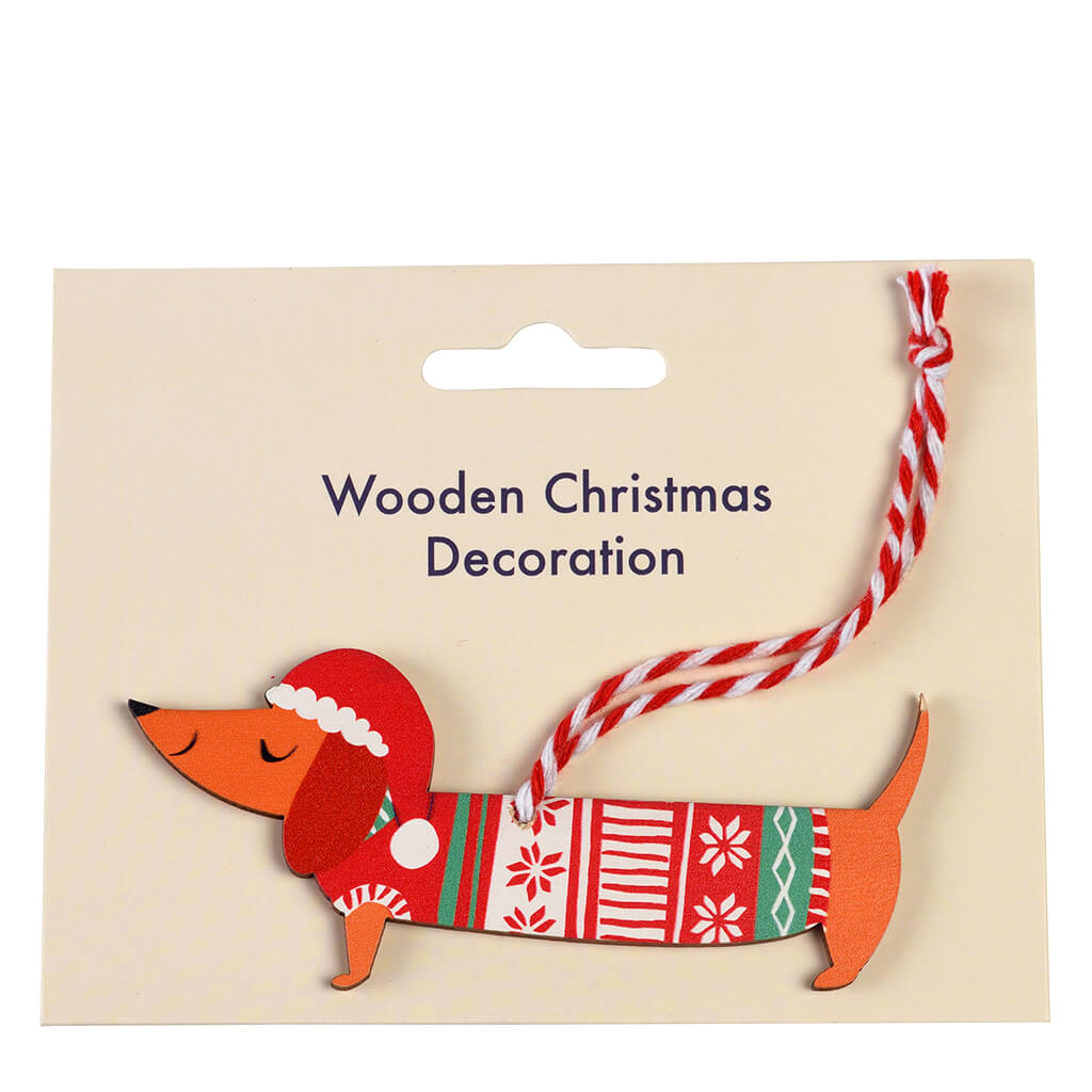 Wooden Hanging Christmas Decoration Sausage Dog