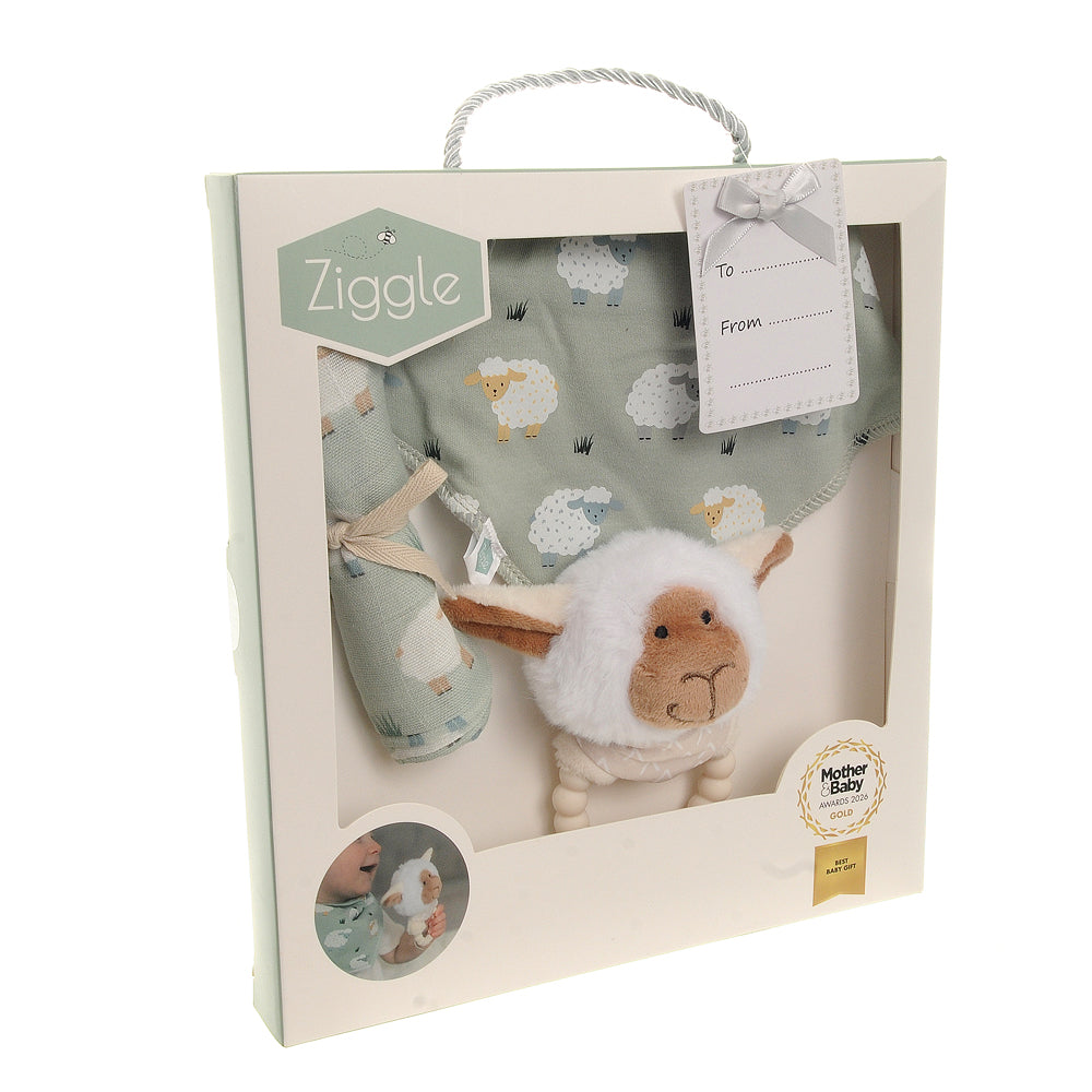Ziggle, Gift set: Bib Rattle Washcloth Sheep