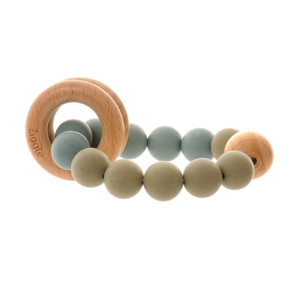 Ziggle, Wooden Teether And Rattle - Blue/Grey