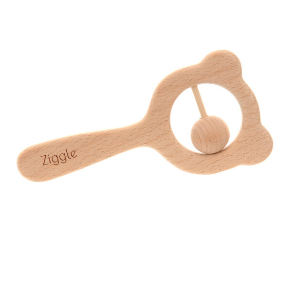 Ziggle, Wooden Teether And Rattle - Blue/Grey