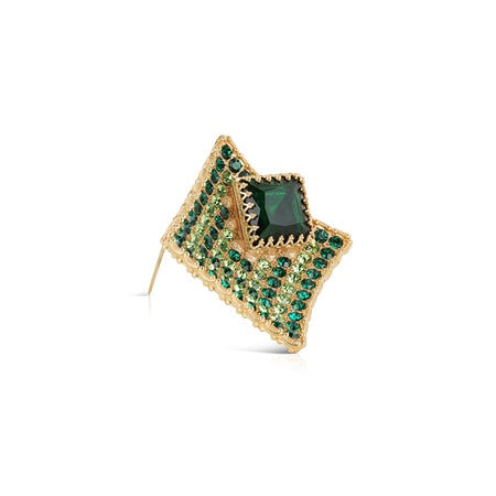 Square Brooch Green Stones
