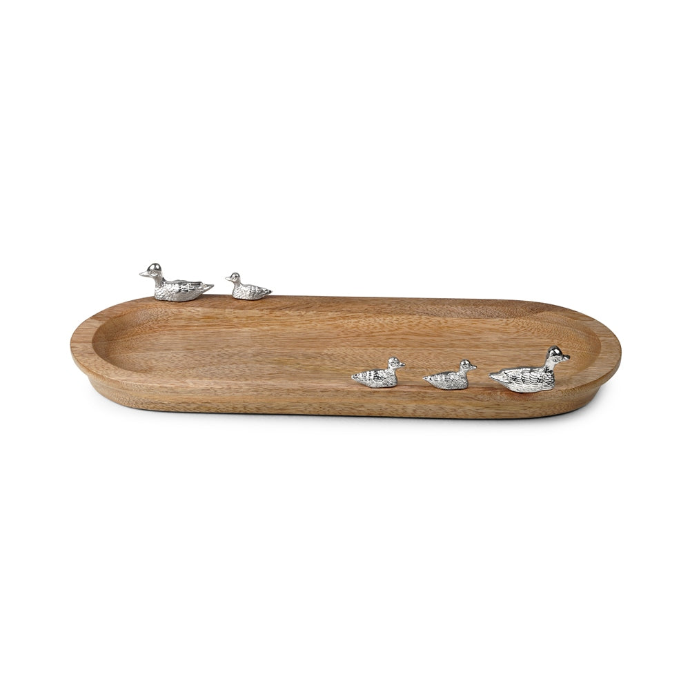 Newbridge Oval Mango Wood Tray Ducks Large