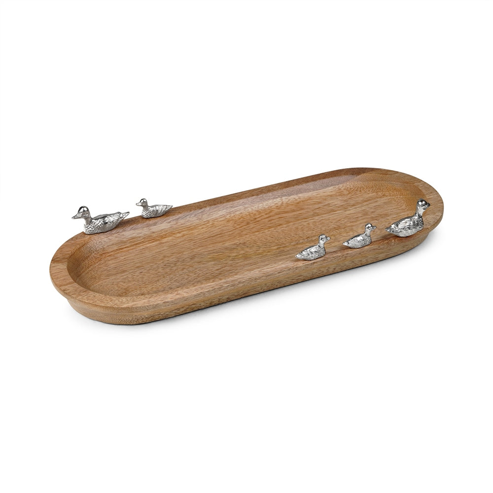 Newbridge Oval Mango Wood Tray Ducks Large