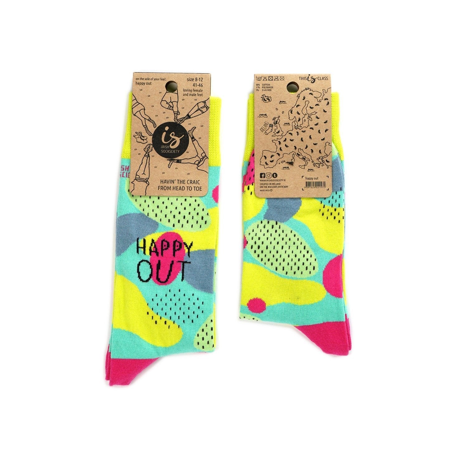 Irish Socksciety, Happy out socks (size 8 -12) Irish Socksciety