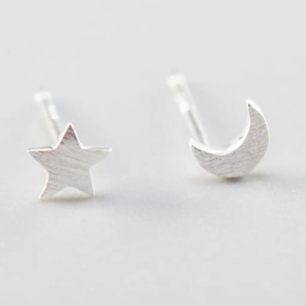 Azure, Star and Moon Studs Silver